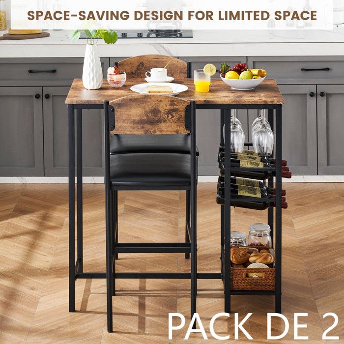 Ensemble table haute et chaises - GARVEE - Avec sièges rembourrés et étagère 3 niveaux – Retro color-2PCS