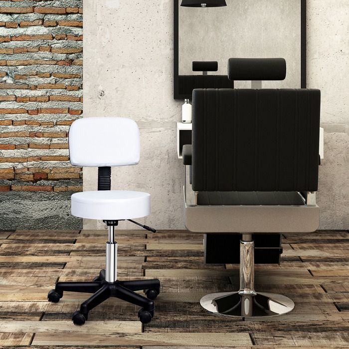 Tabouret - À roulettes réglable 72–84 cm - Dossier ergonomique - Pivotant 360° - Assise mousse 8 cm