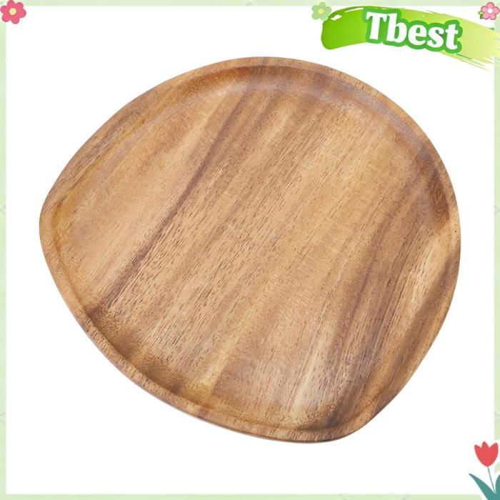 Assiette à dîner - TBEST - Style japonais - Bois de noyer - Forme asymétrique - Ø 20 cm