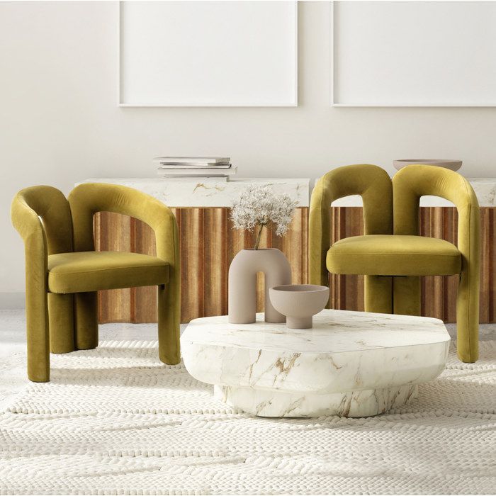 Lot de 2 fauteuils de salle à manger en velours vert olive avec accoudoirs et dossier enveloppant
