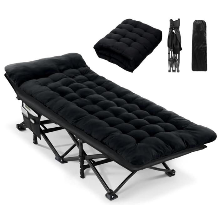 lit de Camp avec Matelas pour Adultes 71/81cm lit de Camp Pliable 1 Personne Charge 188 cm x 71 cm x 37 cm Noir + Noi