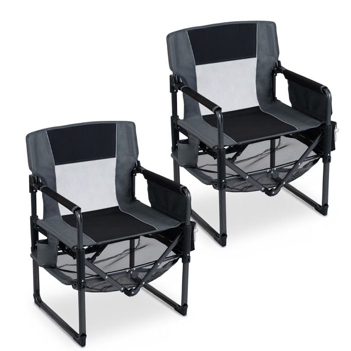 Lot de 2 Chaise de Camping Pliable COSTWAY Porte-gobelet Poche Latérale Ouvre-bouteille Charge 150kg Chaise de Plage Portable Noir