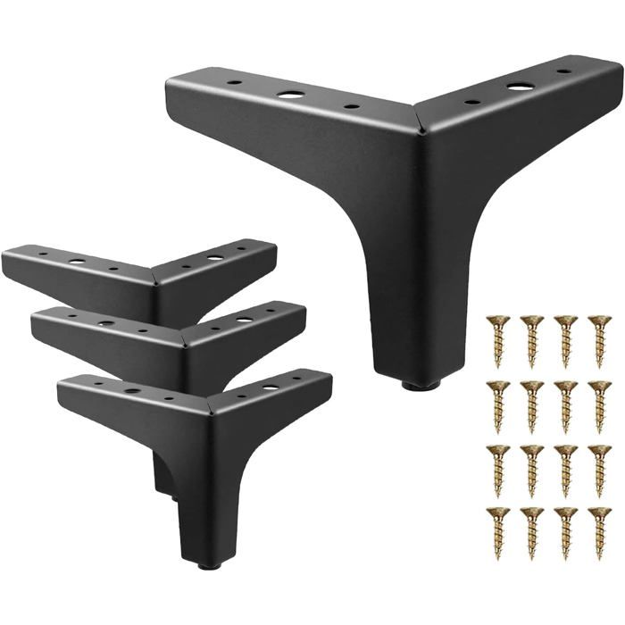 Lot de 4 Pieds de Meuble Métalliques Noirs 10 cm Triangle pour Dressoir et Armoire