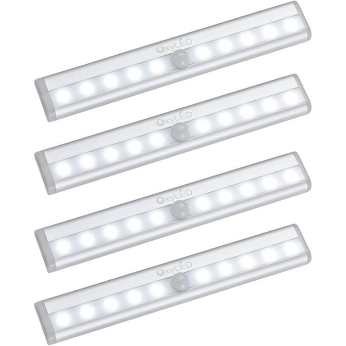 Lampe Detecteur de Mouvement Interieur Lampe A Pile 4PCS 6000K Auto ON/OFF Lampe Led Sans Fil Avec Bande 4pack Battery