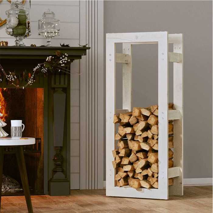 VIDAXL(30249)Meuble À BUCHE étanche - Support pour bois de chauffage Blanc 41x25x100 cm Bois de pin - Montage requis
