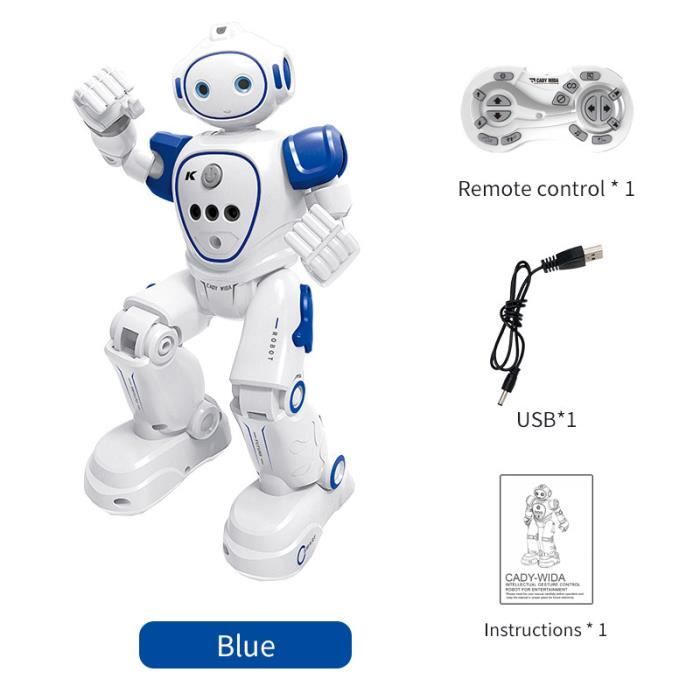 Robot Enfant Jouet, Jouets Robots Télécommandés Rechargeables?avec Yeux  LED, Musique et Sons Intéressants pour Garçons et Filles à Partir de 3 4 5  6 7 8 Ans Cadeau d'anniversaire(Bleu)