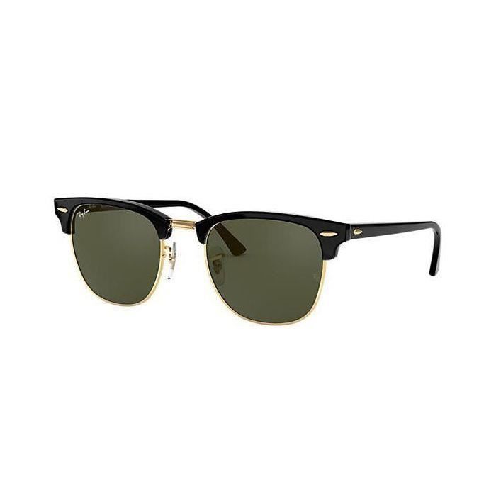 RAY BAN RB3016 CLUBMASTER Lunettes de Soleil carrees pour Homme Noir et dore Monture en Plastique Couleur des verres Vert Cdiscount Sport