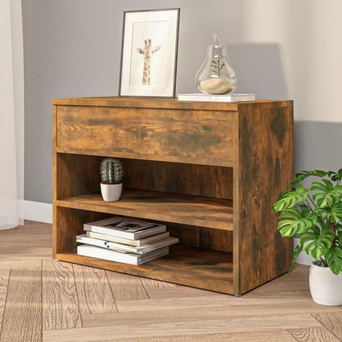 Banc à Chaussures En Bois Chêne Marron - 60x30x45 Cm - Neuf