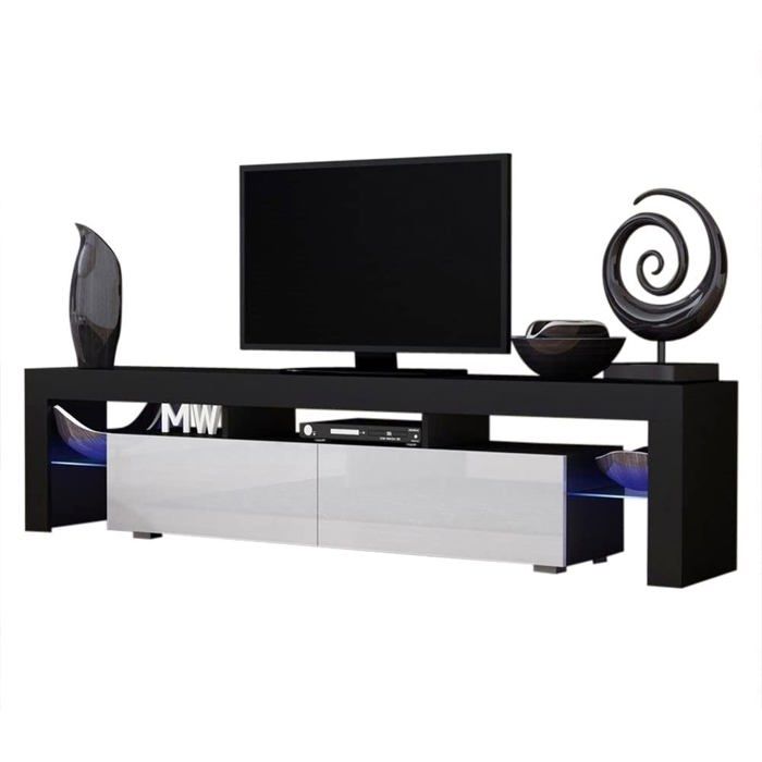 Meuble Tv 200 Cm Noir Mat Achat Vente Pas Cher