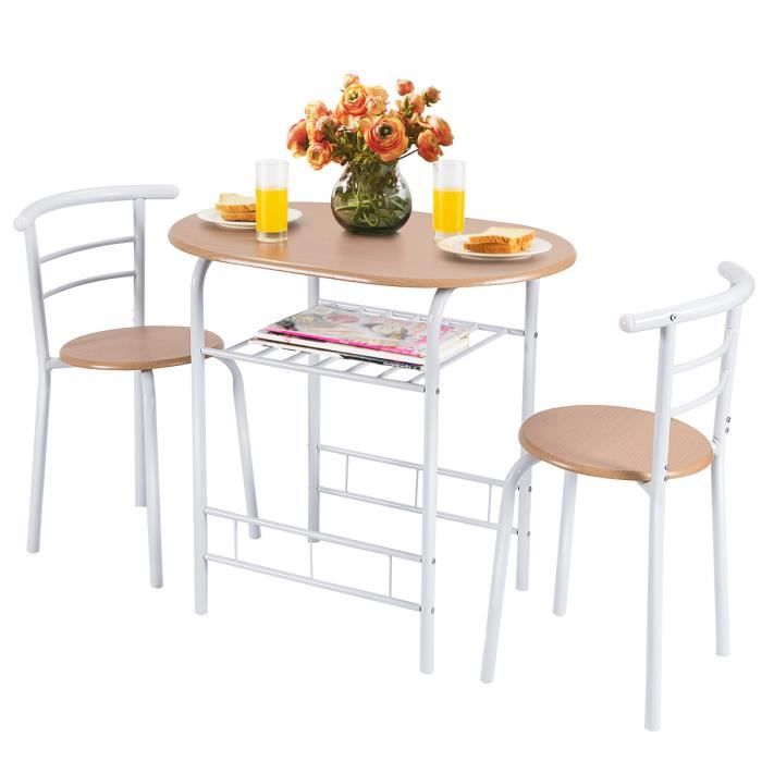 Giantex Table et 2 Chaises en bois et Tubulaire acier pour Salle à Manger ,Set de 1 Table et 2 Chaises avec