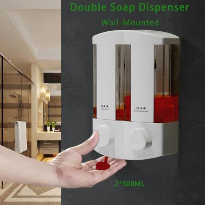 Double distributeur de savon mur de fixation murale pour gel douche savon shampooing 800ml 