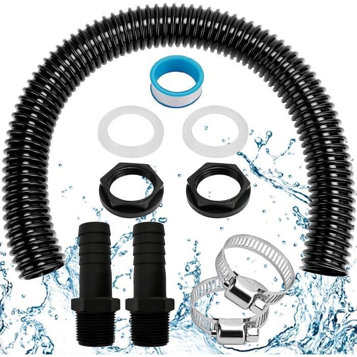Kit Raccordement Tonneau Eau De Pluie – 50 Cm Tuyau + 2 Traversées 25 Mm Avec Embouts – PE Résistant Gel