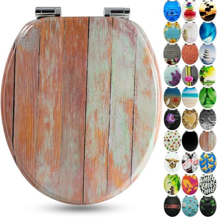Premium Abattant Wc En Bois Avec Frein De Chute Qualite Superieure Nombreux Motifs Colores Confortable Installation Fac H669 Cdiscount Bricolage