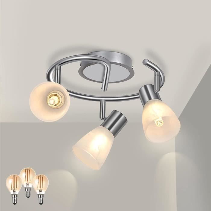 Plafonnier Led 3 Spot Orientables Avec Ampoules E14 4W 400Lm Blanc Chaud,  Luminaires Intérieur Pour Cuisine, Salle De Bain,Co[J8889] - Cdiscount  Maison
