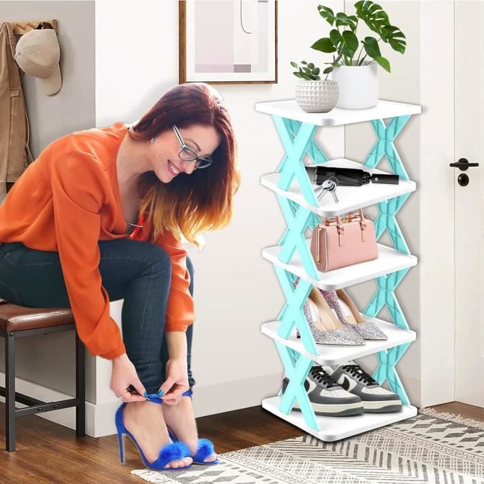 Étagère à Chaussures En Métal 4 Niveaux - Rangement Économique D'Espace - Blanc - 50x42x18 Cm - Pour Placard, Couloir - 11
