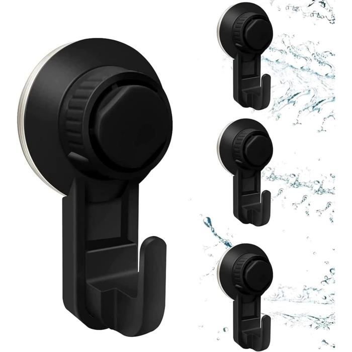 4 Crochets à Ventouse Acier Inoxydable - Portée Jusqu'à 5 Kg - Pour Salle De Bain, Cuisine Sans Perçage - Noir