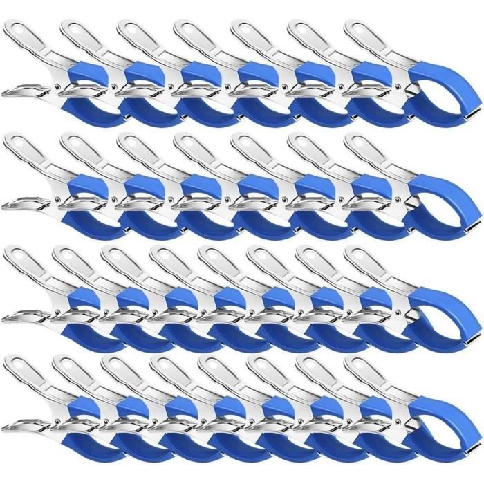 Clips de couverture de piscine en acier inoxydable coupe-vent forte adhérence et prévention des rayures (30 pièces bleu)