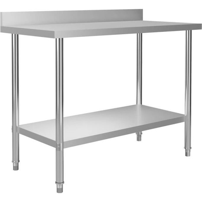 HEN Table de travail de cuisine avec dosseret 120x60x93 cm Inox