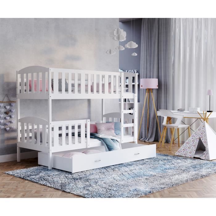 Lit Superpose Teo 90x190 Blanc Blanc Livre Avec Tiroir 2 Sommiers Et 2 Matelas En Mousse De 7cm Offerts Achat Vente Lits Superposes Lit Superpose Teo 90x190 Bl Cdiscount