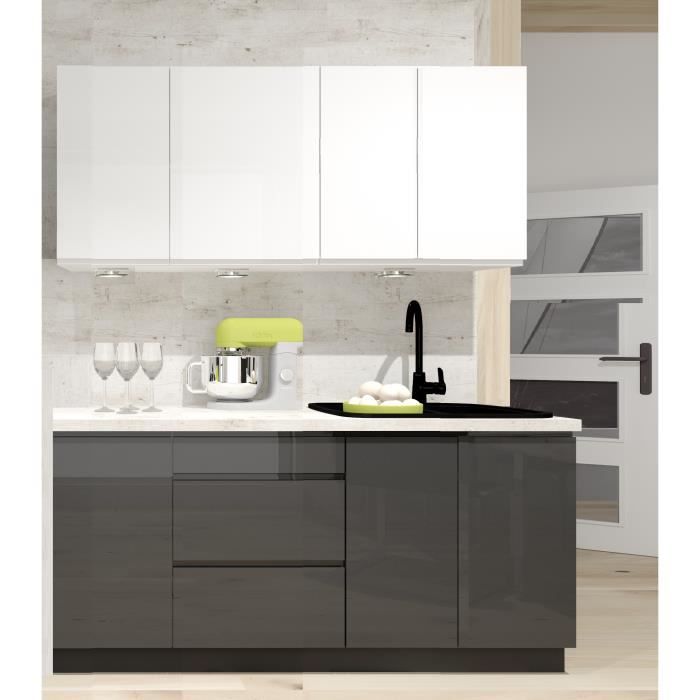Cuisine Complete Nina Gris Blanc Laque 1m80 6 Meubles Achat