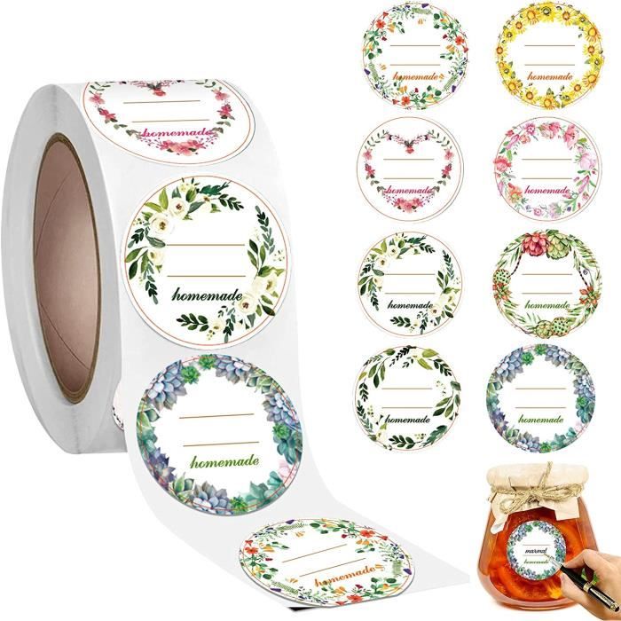 750 Étiquettes Autocollantes Kraft & Fleurs - Pour Confitures, Bocaux, Cadeaux Faits Maison - 8 Motifs
