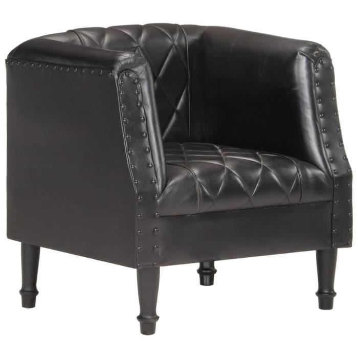 MAISON* Chaise Salon - Fauteuil Noir Cuir véritable de chèvre Luxe & glamour(2907)