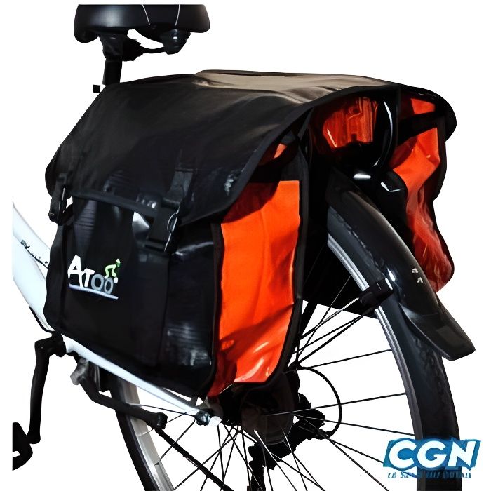 Sacoche velo porte bagages a pont 2 volumes atoo noir/rouge 100% etanche - 360x130x320mm