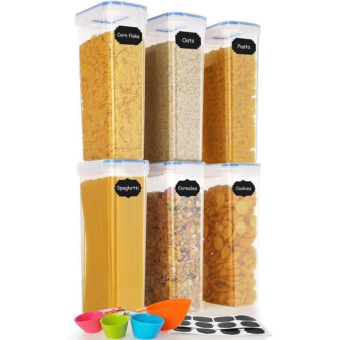 Boite De Rangement Cuisine Lot De 8, Bocaux Hermetiques Alimentaires En Plastique Scellée Avec Couvercle, Boites En Rangement Et Organisation De Cuisine Pour Stocker Les Cereales, Pâtes, Farine