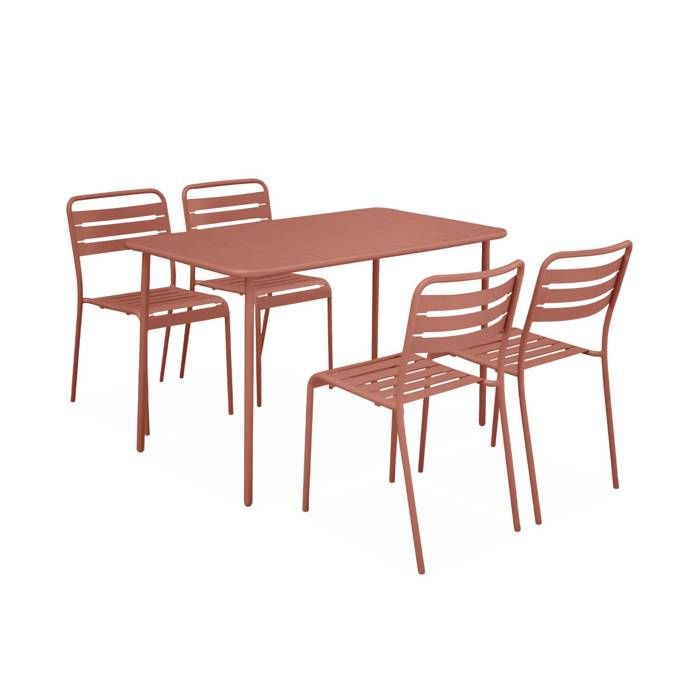Table de jardin métal + 4 assises terracotta en acier. Amelia. 120x70xH72.5cm (12.2kg)