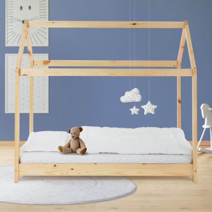 Lit d'enfant lit de maison en pin avec matelas 80x160 cm bois