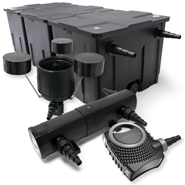 Wiltec Kit complet: CBF-350C Filtre de bassin jusquà 90000 L Biologique NEO10000 pompe de filtration 10000l/h 80W CUV-236 lampe u