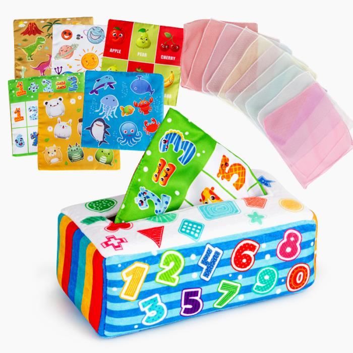 Jouet Bébé Boîte à Mouchoirs 6 Mois Jouets Sensoriels Montessori Carrés, en  Peluche, à Contraste Elevé et Froissés, Boîtes de Tissu - Cdiscount Jeux -  Jouets