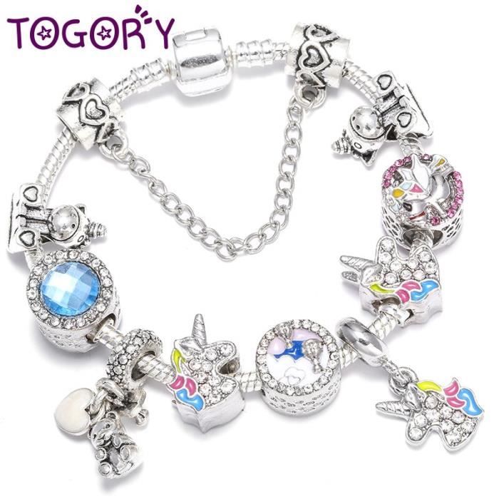 Bracelet Breloque de Licorne Bracelet Strass Cristal Brillant avec Ensemble de Cartes-Cadeaux Licorne pour Fille Dame