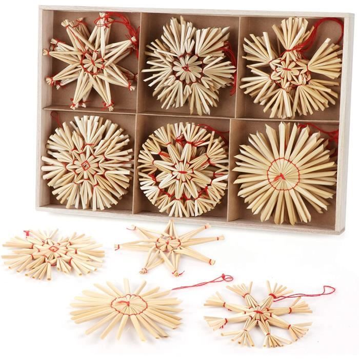 Lot De 16 Étoiles En Paille Pour Sapin De Noël - Diamètre 10 Cm - Décoration Rétro Naturelle D'Arbre De Noël