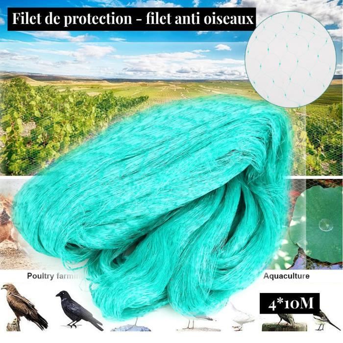 Filet de Protection anti-oiseaux - JIN16 - 4 x 10m - Vert - Durable - Facile à installer