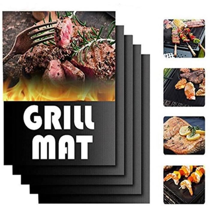 Tapis Barbecue Réutilisable Noir Découpable 40x33 Cm - 5 Pièces Antiadhésif Pour Gril