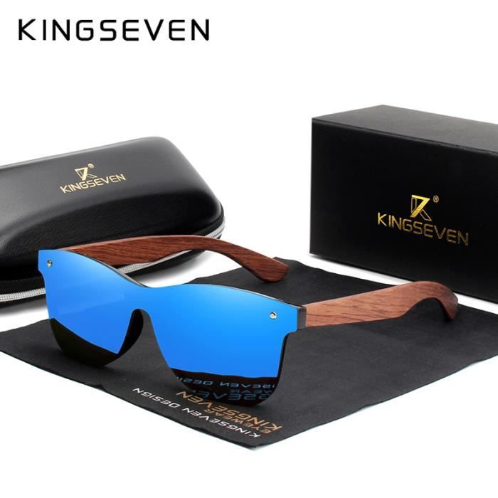 Lunettes de Soleil KINGSEVEN Lunettes de Soleil polarisees en Bois Modele original a la Mode Blue bubinga wood Original Achat Vente lunettes de soleil Cdiscount