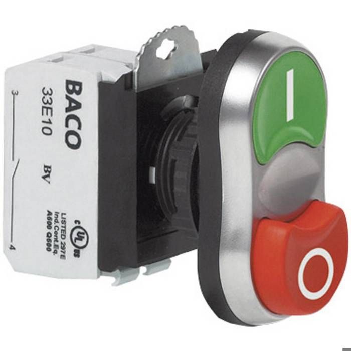 Bouton Poussoir BACO L21AA82B Vert - Anneau Chromé - Qualité Originale