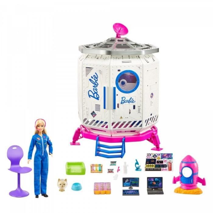 barbie space discovery coffret station spatiale avec poupée astronaute, figurine chiot, fusée et accessoires, jouet