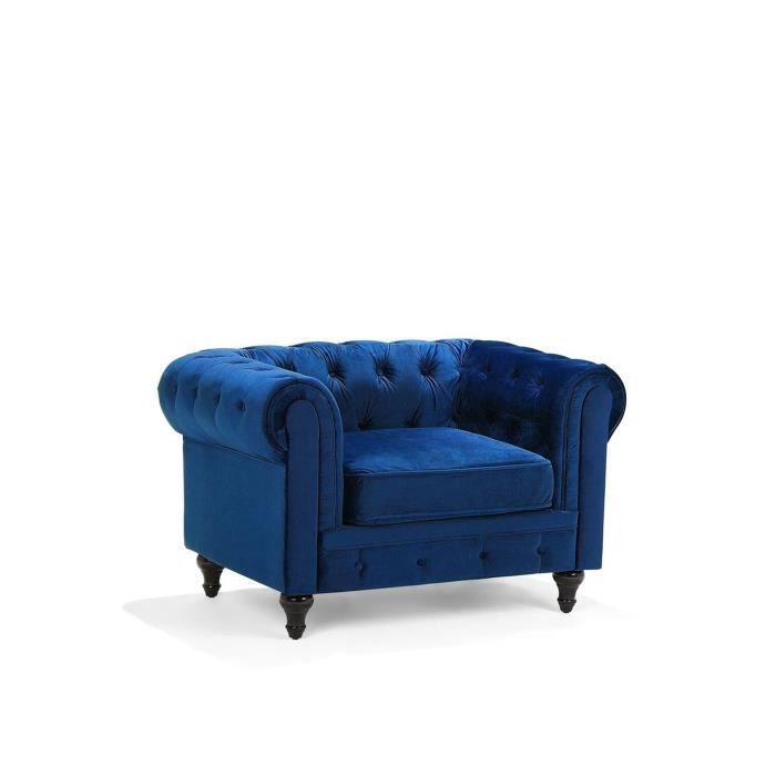 fauteuil vintage en velours bleu cobalt chesterfield - beliani