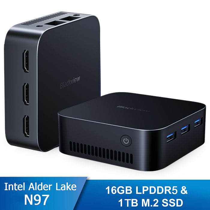 Blackview MP80 Mini PC – RAM 16 Go Stockage 1 To M.2 SSD Windows 11 Pro WiFi 2.4G+5G Intel Alder Lake N97 3.60 GHz – Bleu