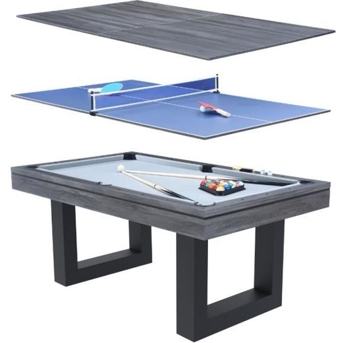 Table multi-jeux DENVER - Bois gris - Billard et ping pong