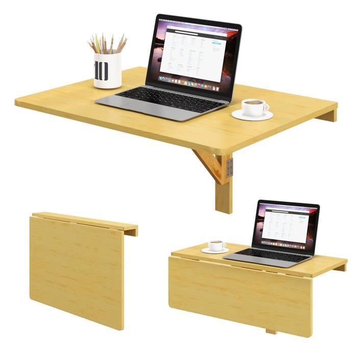 COSTWAY Table Murale Rabattable en Bois, Plateau Pliable de 80×60cm, Meuble Foyers pour Etudiants, Appartements, Cuisine, Naturel