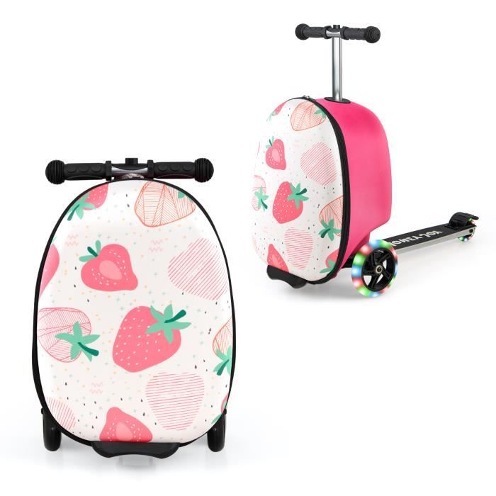 costway 2 en 1 trottinette pour enfants avec 3 roues led, 19” valise enfant pliable, freinage de sécurité, 26 l, 5 ans+, fraise