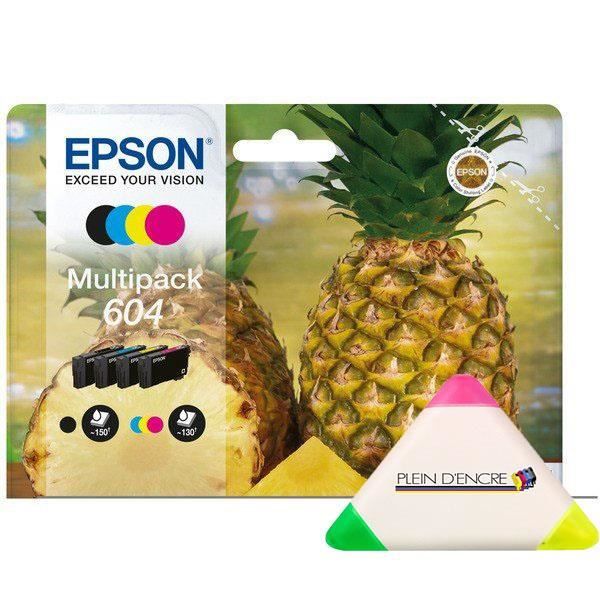 Multipack 4 cartouches d’encre Epson 604 pour imprimante Epson Expression  Home XP 4205 XP4205 XP-4205 + un surligneur PLEIN D’ENCRE
