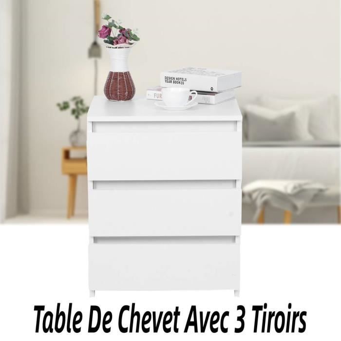 MSA Table De Chevet Moderne Blanche Table De Nuit Avec 3 Tiroirs De ...