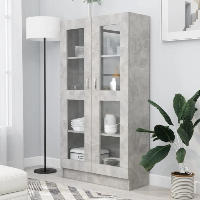 Armoire à vitrine - GOTOTOP - Gris béton - 2 portes - Contemporain - Design