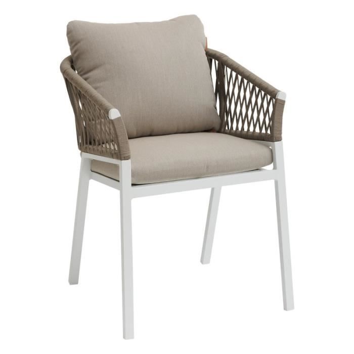 fauteuil de jardin oriengo en mailles tressées taupe/blanc hespéride