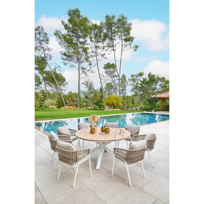 Lot de 2 fauteuils de jardin Oriengo taupe & blanc en aluminium et mailles tressées - Hespéride