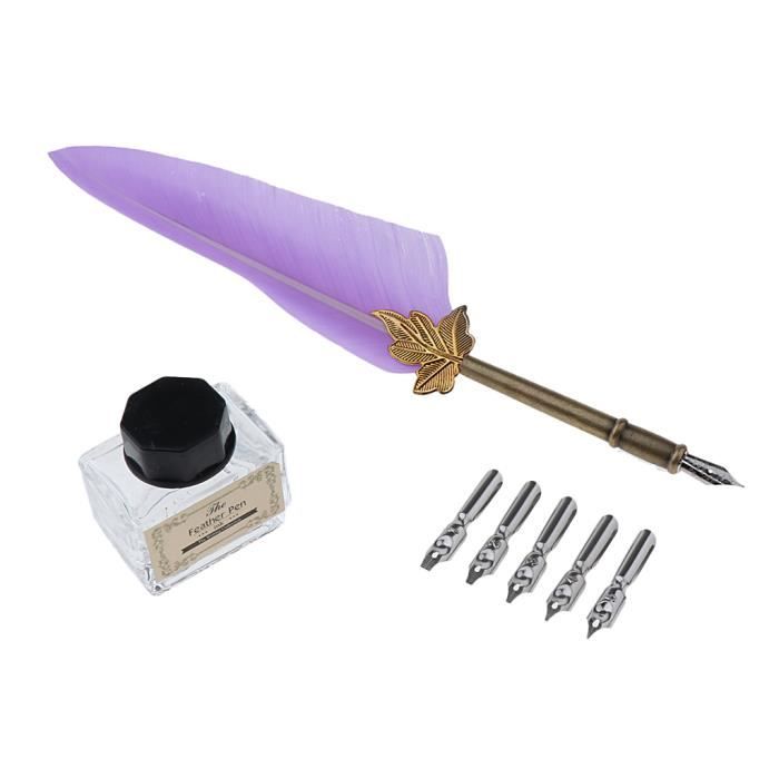 Set Calligraphie Plume D'oie Vintage - Stylo Dip Avec 5 Pointes De Rechange Et Encre - Cadeau élégant - Longueur 22.5 Cm